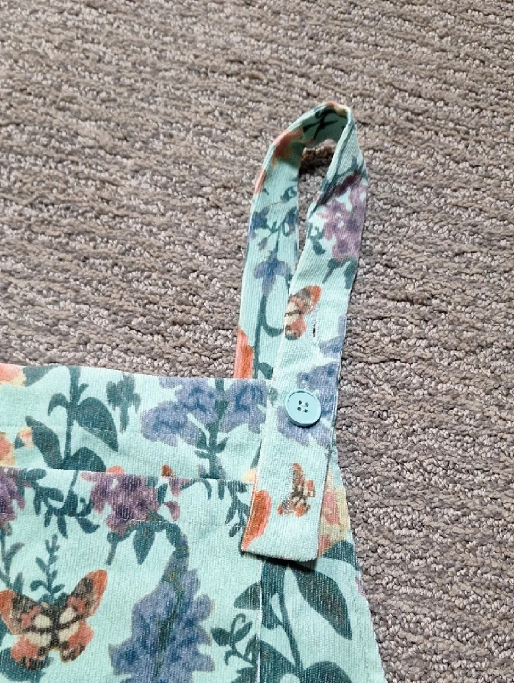 Cider Mint Floral Overalls with Orange Blooms - Picture 2 of 12